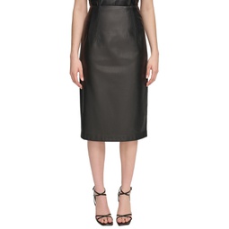 Womens Faux-Leather Midi Skirt