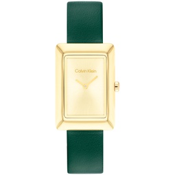 Womens Two Hand Green Leather Strap Watch 22.5mm