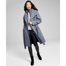 Womens Petite Belted Wrap Coat