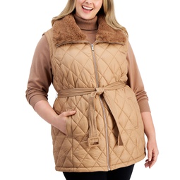 Plus Size Faux-Fur-Trimmed Quilted Puffer Vest