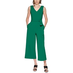 Womens Shimmer Tie-Waist Cropped Jumpsuit