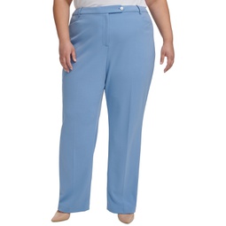 Plus Size Mid-Rise Straight-Leg Buttoned-Tab Pants