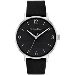 Mens Modern Black Leather Watch 42mm