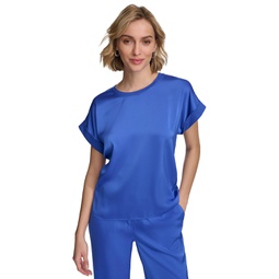 Womens Short Sleeve Satin Top