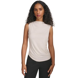 Womens High-Neck Ruched-Side Sleeveless Top