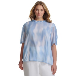 Plus Size Printed Ruffle-Trim Short-Sleeve Blouse