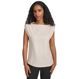 Womens Sleeveless Boat-Neck Top