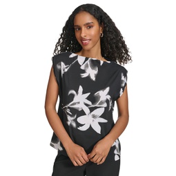 Womens Floral-Print Boat-Neck Sleeveless Top