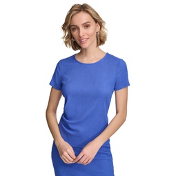 Womens Textured Ruched-Side Short-Sleeve Top