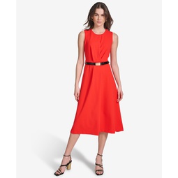 Womens Belted A-Line Dress