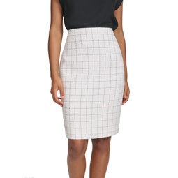 Womens Windowpane-Print Tweed Pencil Skirt
