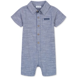 Baby Boys Cotton Printed Chambray Short-Sleeve Romper