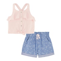 Toddler Girls Muslin Tie-Front Halter Top and Chambray Cargo Shorts 2 Piece Set