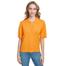 Womens Collared Short-Sleeve Top