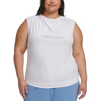 Plus Size Pleated-Shoulder Cowlneck Sleeveless Top