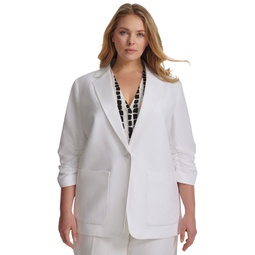 Plus Size Ruched 3/4-Sleeve Blazer