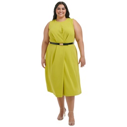 Plus Size Belted Sleeveless Midi Dress