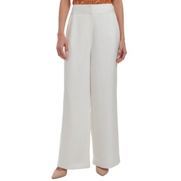 Womens Wide-Leg Linen-Blend Pants