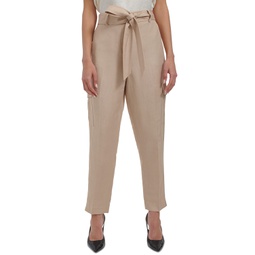 Womens Linen-Blend Tie Waist Pants