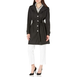Womens Calvin Klein Single Breasted Belted Rain Jacket with Removable Hood