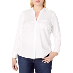 Womens Calvin Klein Plus-Size Non-Iron Knit Combo Shirt
