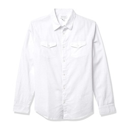 Mens Calvin Klein Long Sleeve Stretch Cotton Linen Button Down Shirt