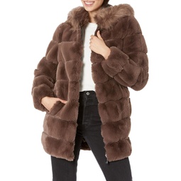 Womens Calvin Klein Hooded Faux Fur Jacket