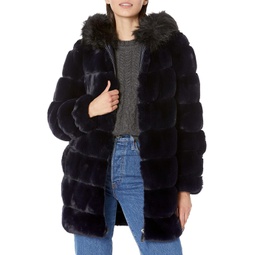 Womens Calvin Klein Hooded Faux Fur Jacket