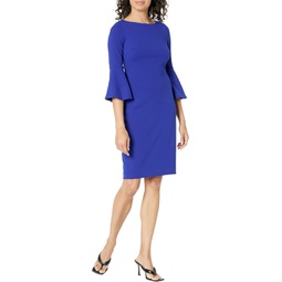 Womens Calvin Klein Scuba Crepe Sheath with Bell Sleeves