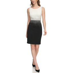 Calvin Klein Scuba Two-Tone Short Sheath with Bedazzled Mid Section