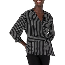 Womens Calvin Klein Stripe 3/4 Sleeve Wrap Top with Belt