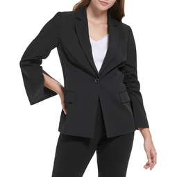 Womens Calvin Klein One-Button Jacket with Ruched Sleeve