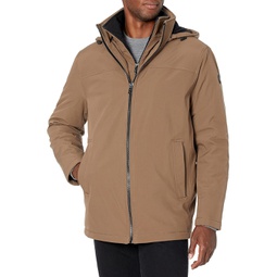 Mens Calvin Klein Hooded Rip Stop Water and Wind Resistant Jacket with Fleece Bib