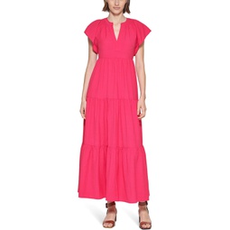 Womens Calvin Klein Flutter Sleeve Gauze Midi Dress