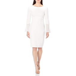 Calvin Klein Womens Solid Sheath with Chiffon Bell Sleeves Dress