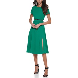 Calvin Klein Short Sleeve A-Line Midi Dress with Belt