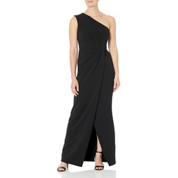 Calvin Klein Womens One Shoulder Gown with Waist Ruch
