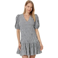 Womens Calvin Klein Gingham Print Gauze Dress with Puff Sleeve