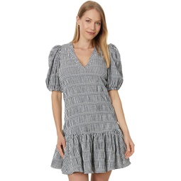 Womens Calvin Klein Gingham Print Gauze Dress with Puff Sleeve