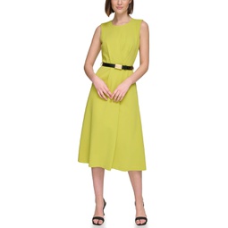 Womens Calvin Klein Sleeveless Scuba Crepe Belted Midi Dress