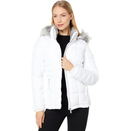 Womens Calvin Klein Short Faux Fur Trimmed Puffer