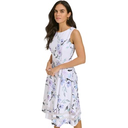 Womens Calvin Klein A-Line Printed Scuba Dress with Illusion Hem Detail