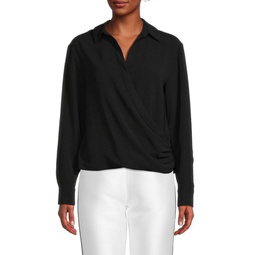 Collared Faux Wrap Top