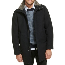 Urban Walking Faux Fur Trim Wool Blend Overcoat