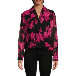 Abstract Floral Faux Wrap Top