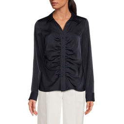 Ruched Button Front Blouse