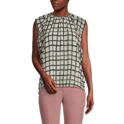 Checked Ruffle Roundneck Top