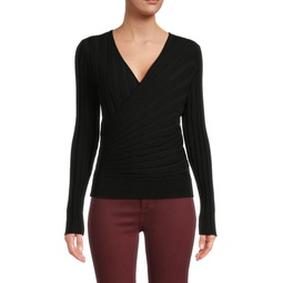 Ribbed Faux Wrap Sweater