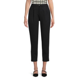 High Rise Button Ankle Trousers