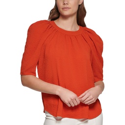 womens puff sleeve textured blouse